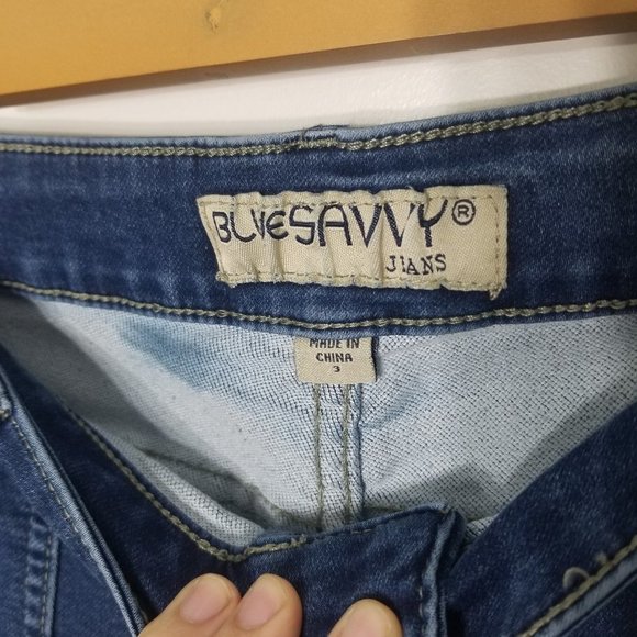 Blue Savvy Jeans Skinny Stretch Blue Jeans Pocket Denim Button Fly Size 3 - Picture 3 of 9